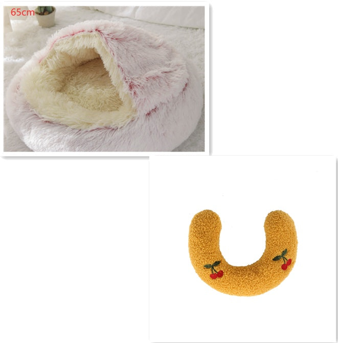 2-in-1 Round Plush Pet Bed Warm Cozy Sleeping House