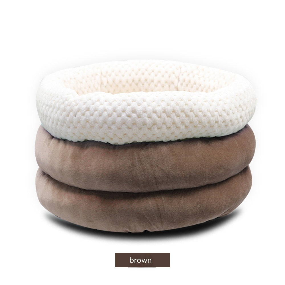 Semi-Closed Round Ice Velvet Pet Bed For Deep Comfortable Sleep