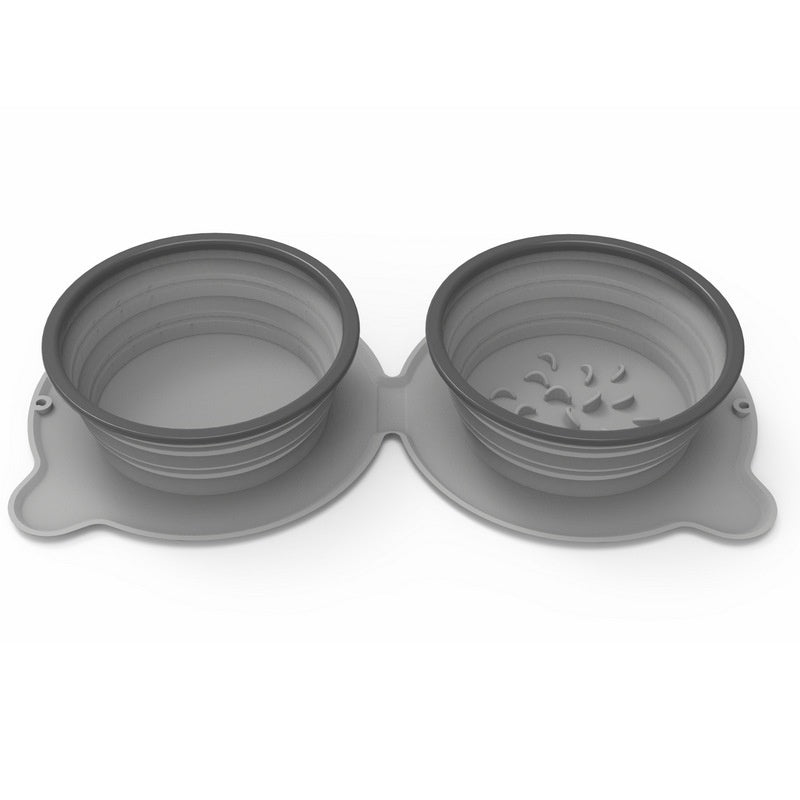 Foldable Silicone Double Pet Bowl With Non Slip Travel Design