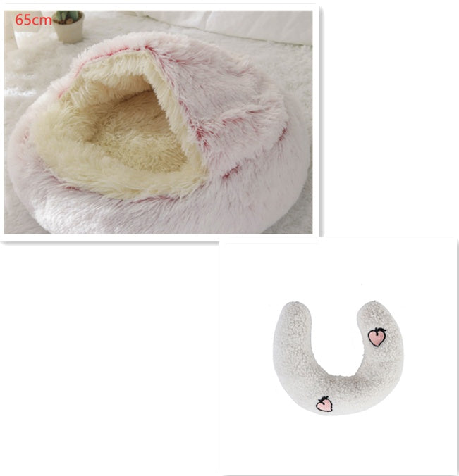 2-in-1 Round Plush Pet Bed Warm Cozy Sleeping House