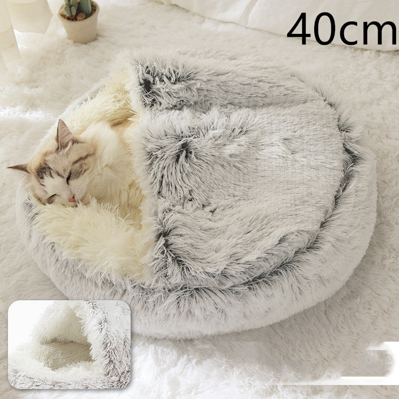 2-in-1 Round Plush Pet Bed Warm Cozy Sleeping House