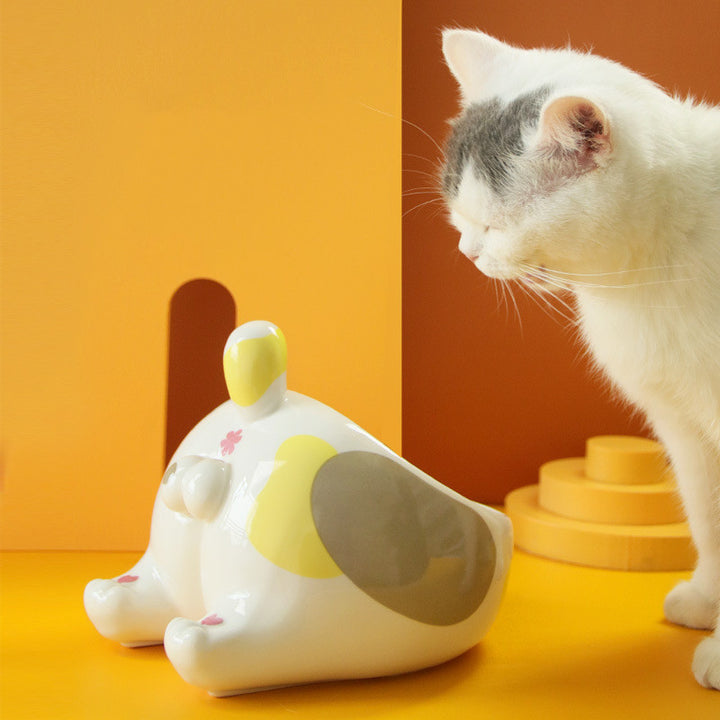 Ceramic Elevated Pet Bowl With Holder For Food And Water