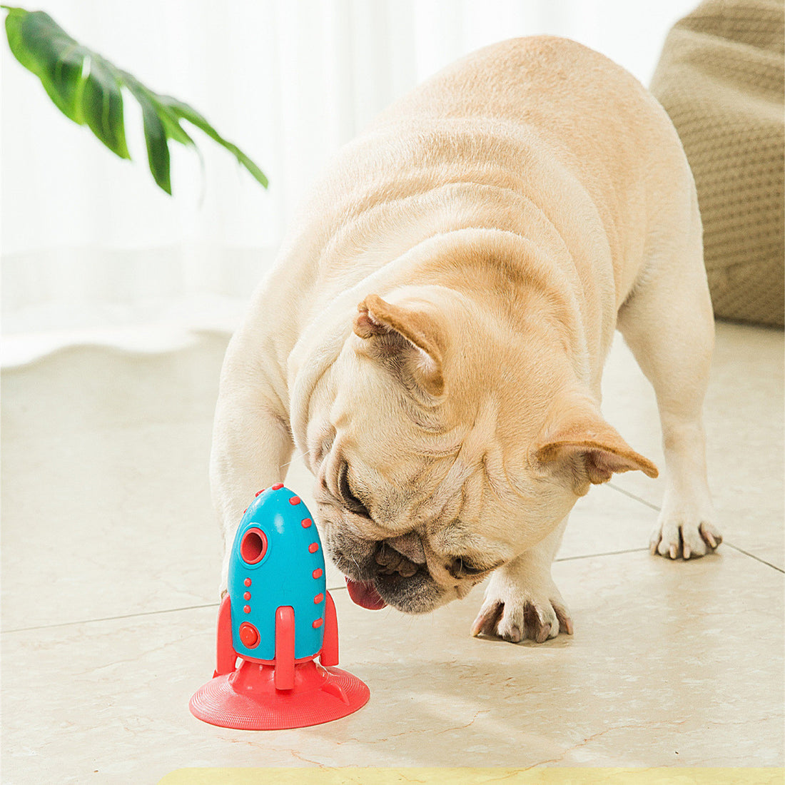 Rocket Shaped Pet Toy With Food Dispensing Bite Resistant Design