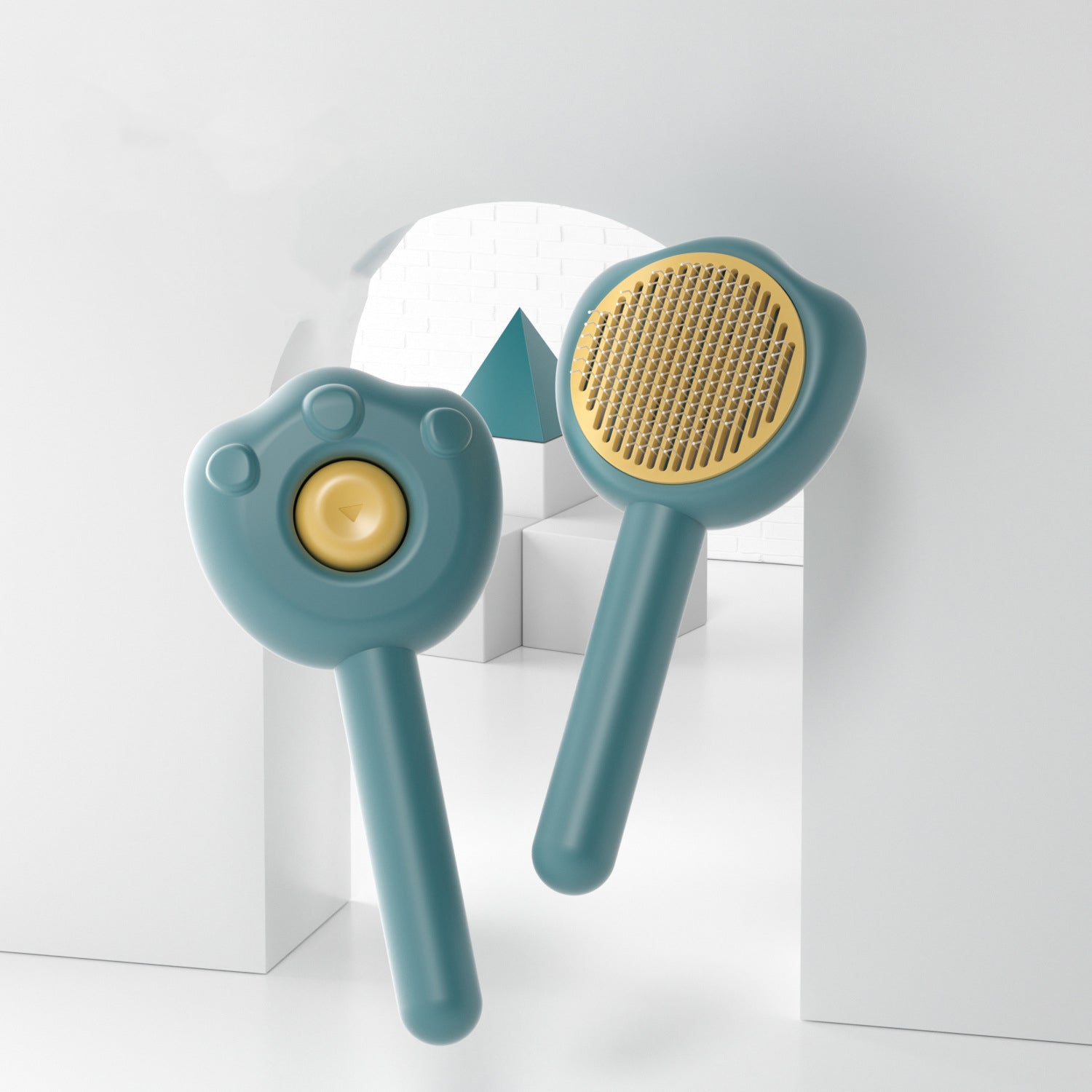 Pet Grooming Comb with Self-Cleaning Handle for Hair Removal