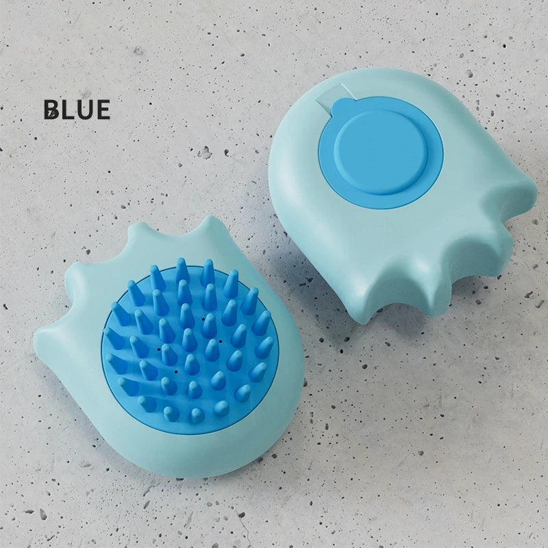 Pet Bath Brush with Massage Comb and Shampoo Dispenser for Grooming