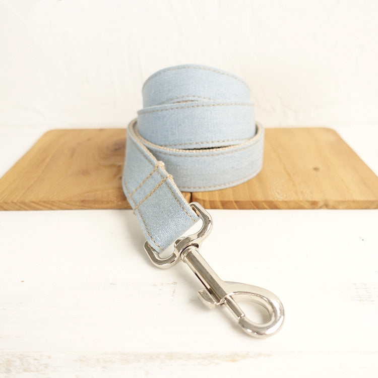 Blue Denim Pet Leash With Durable Ring For Daily Walking