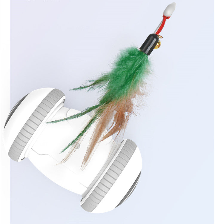 Interactive Pet Toy With Interchangeable Heads And Feather Attachment