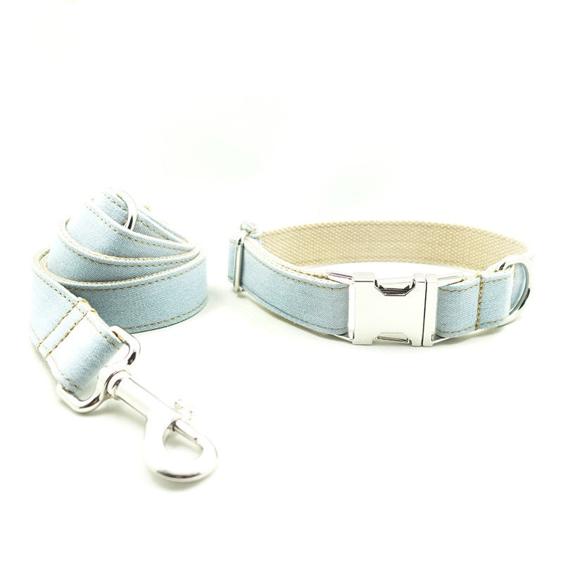Blue Denim Pet Leash With Durable Ring For Daily Walking