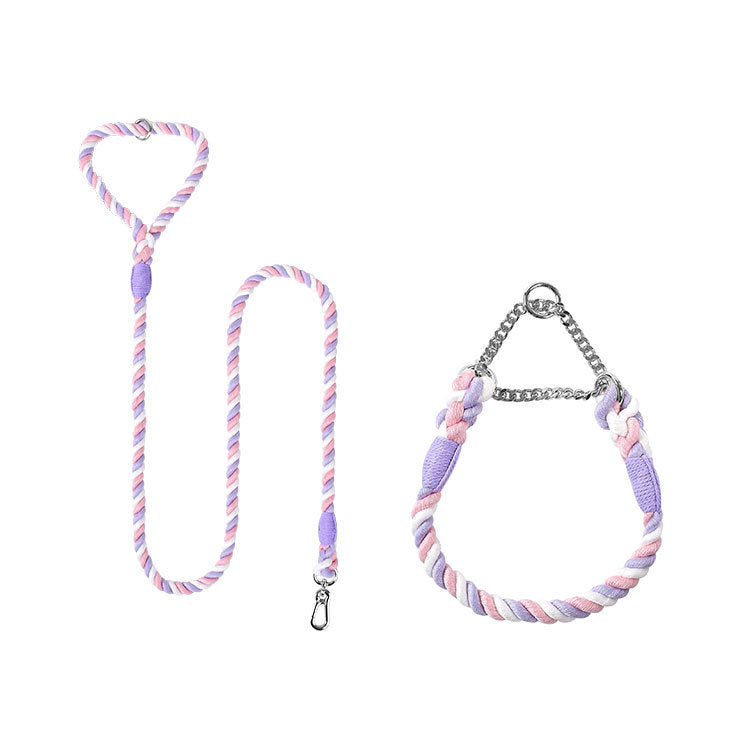 Woven Cotton Pet Leash And Collar Set For Daily Use