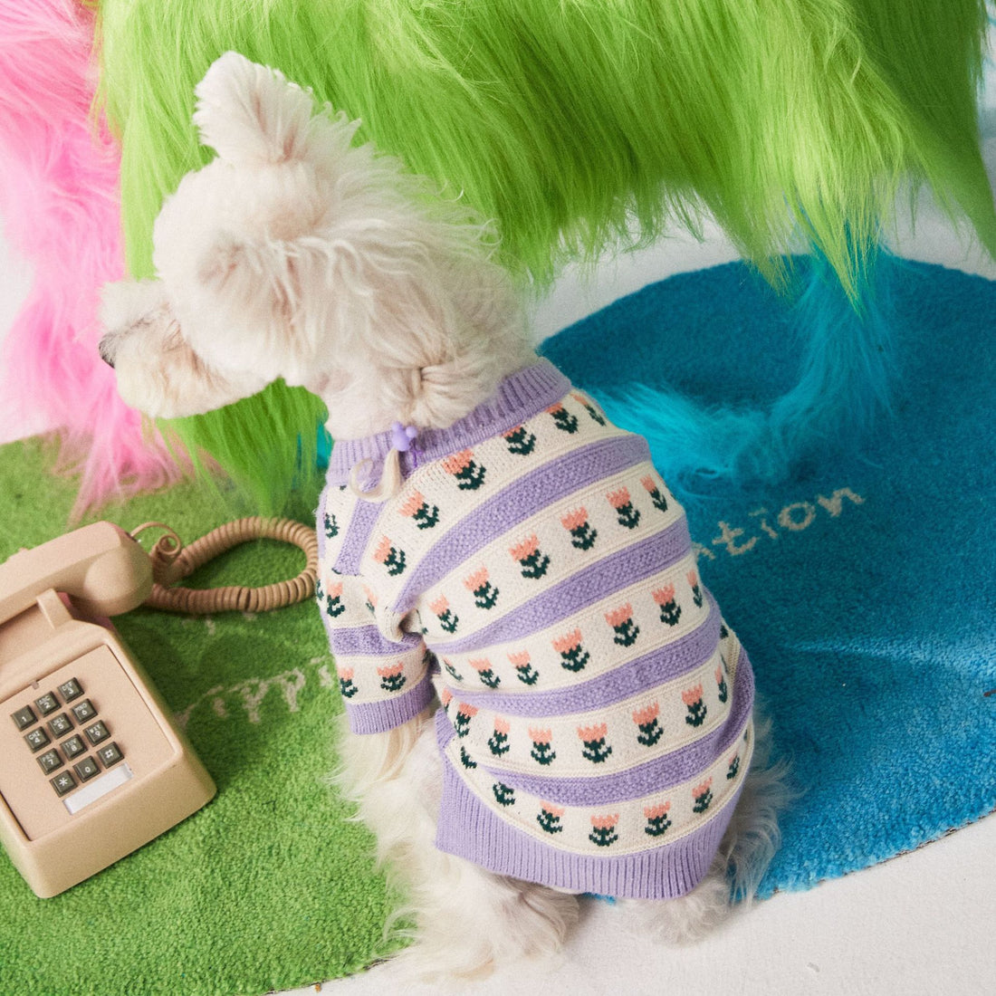 Purple Floral Pet Sweater Cardigan For Stylish Everyday Wear