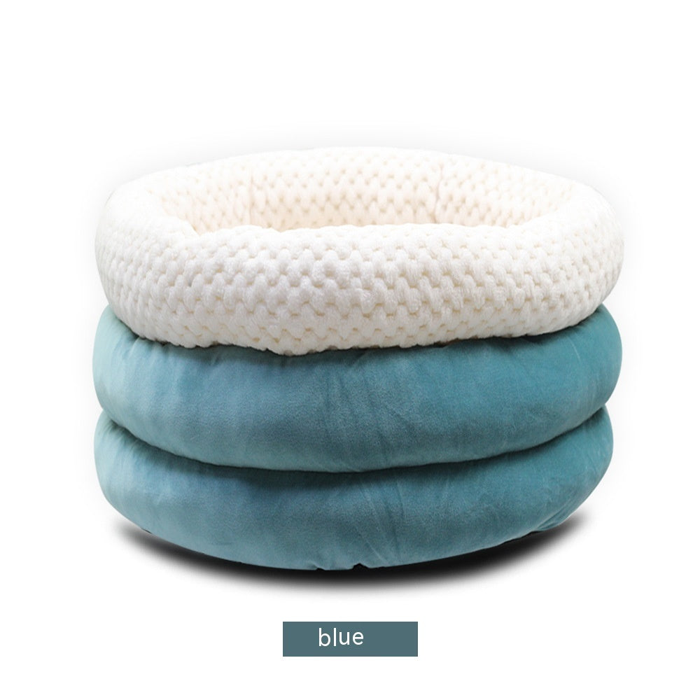 Semi-Closed Round Ice Velvet Pet Bed For Deep Comfortable Sleep