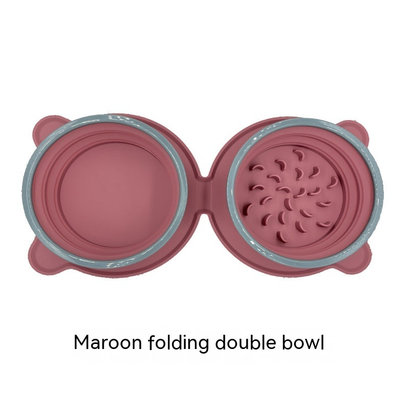 Foldable Silicone Double Pet Bowl With Non Slip Travel Design