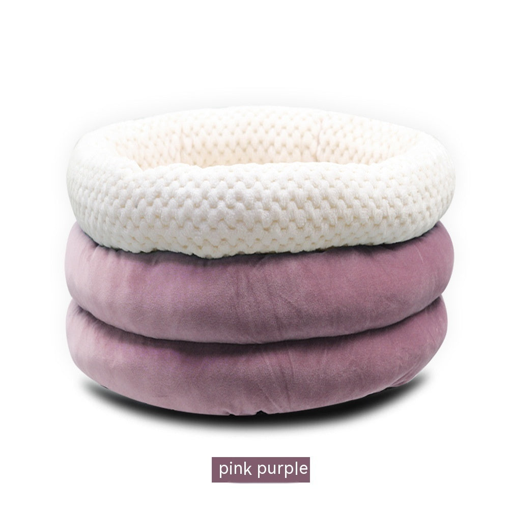 Semi-Closed Round Ice Velvet Pet Bed For Deep Comfortable Sleep