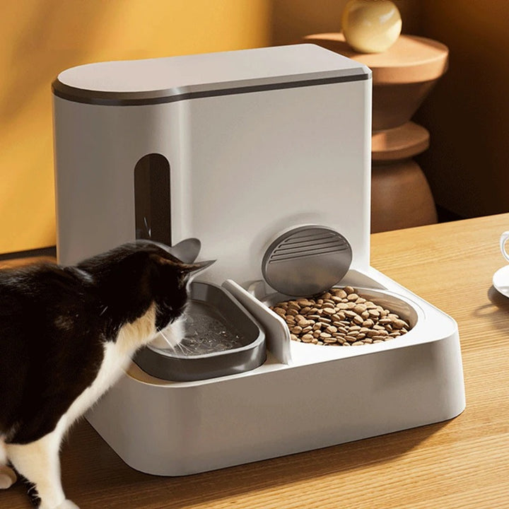 Automatic Pet Feeder With Integrated Water Dispenser Double Bowl