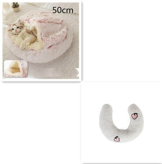 2-in-1 Round Plush Pet Bed Warm Cozy Sleeping House