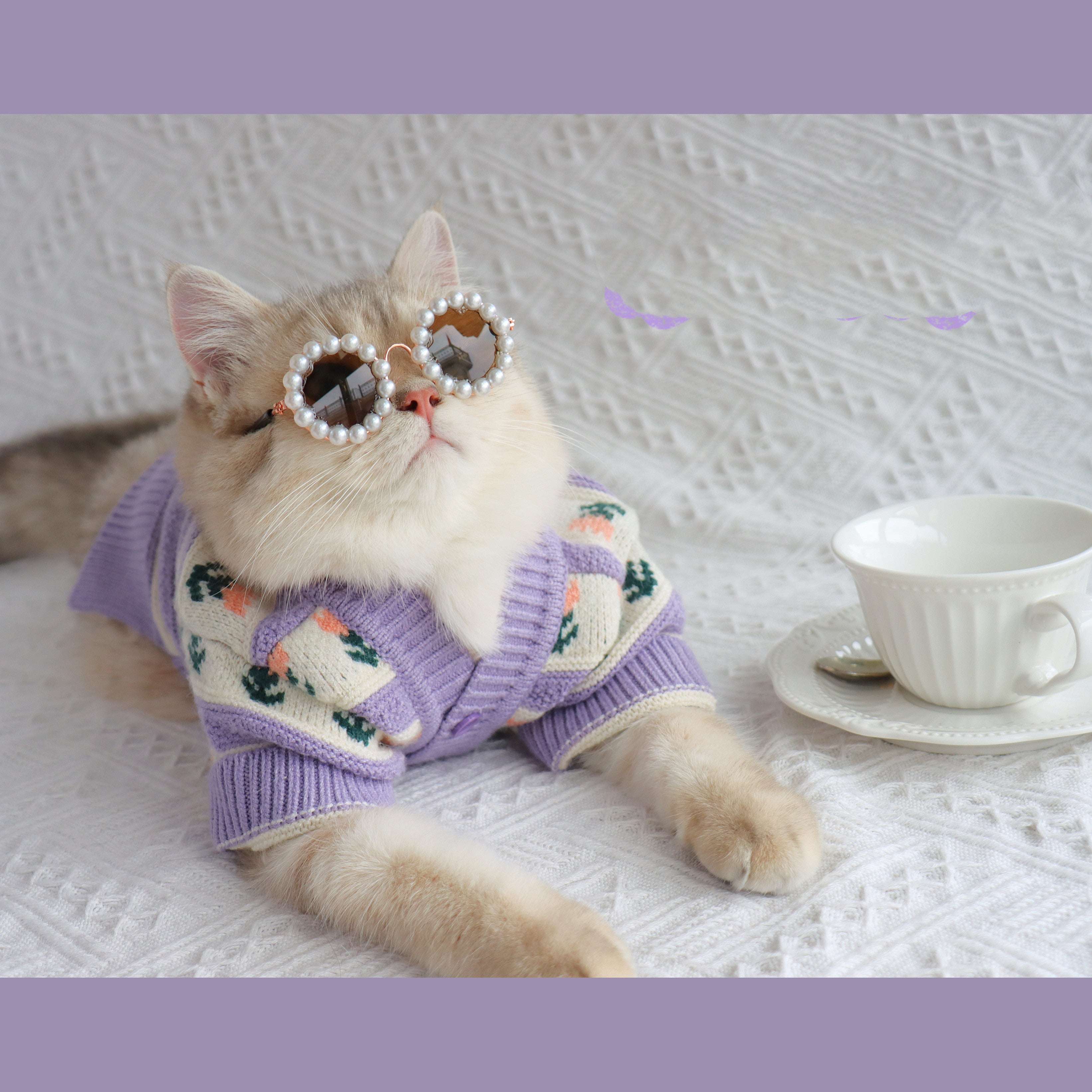 Retro Purple Floral Pet Sweater For Autumn And Winter Wear