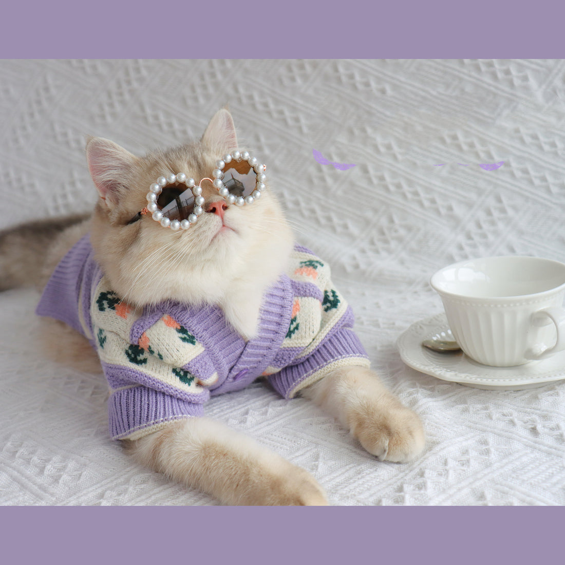 Retro Purple Floral Pet Sweater For Autumn And Winter Wear