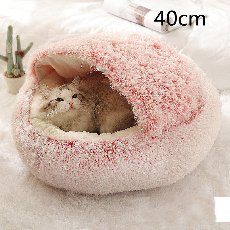 2-in-1 Round Plush Pet Bed Warm Cozy Sleeping House