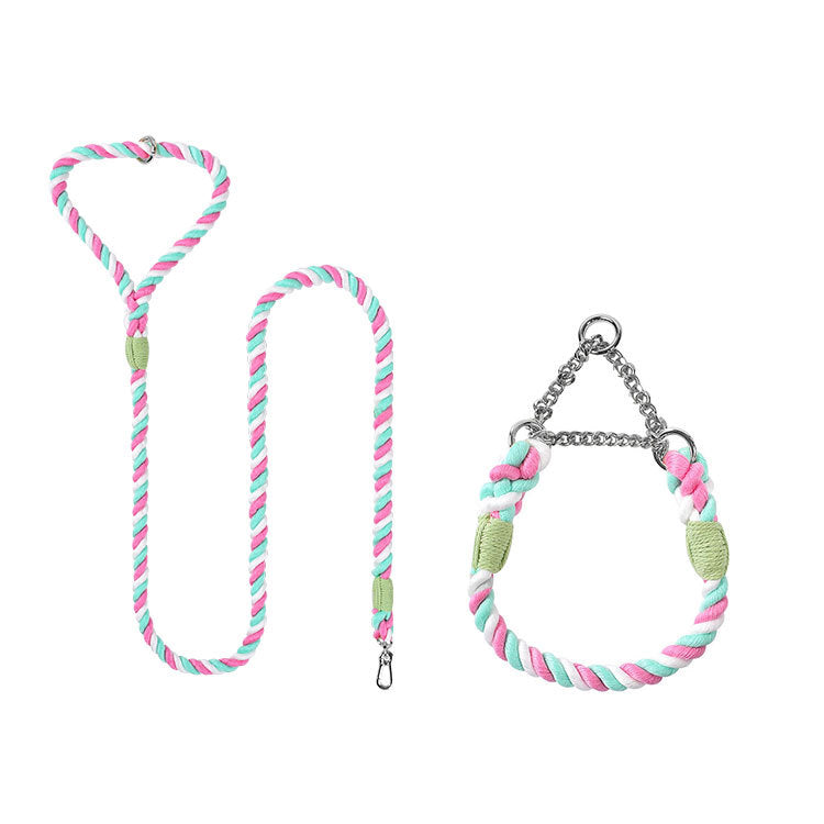 Woven Cotton Pet Leash And Collar Set For Daily Use