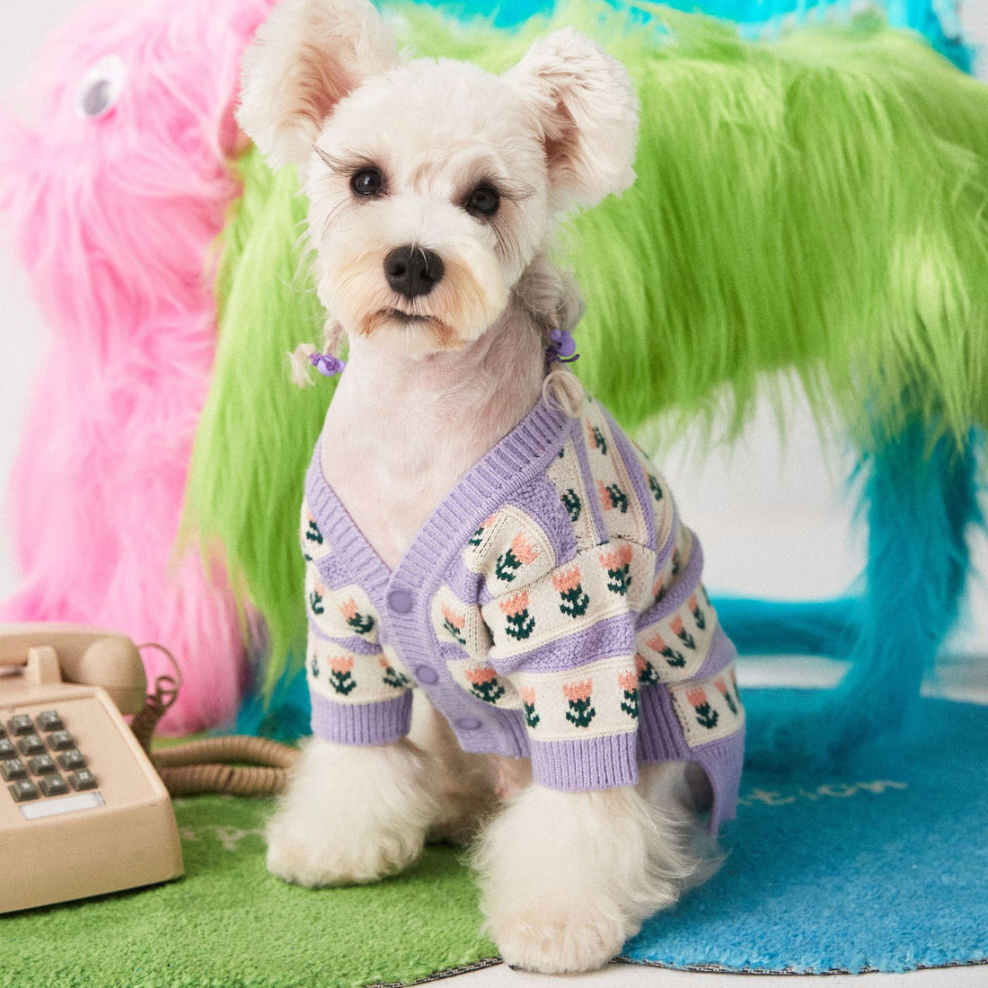 Purple Floral Pet Sweater Cardigan For Stylish Everyday Wear