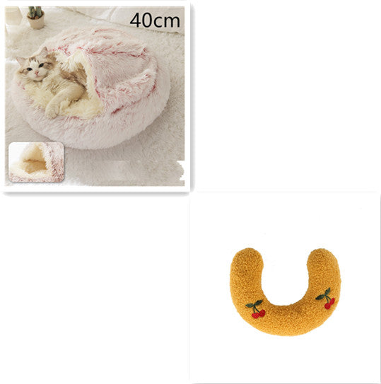 2-in-1 Round Plush Pet Bed Warm Cozy Sleeping House
