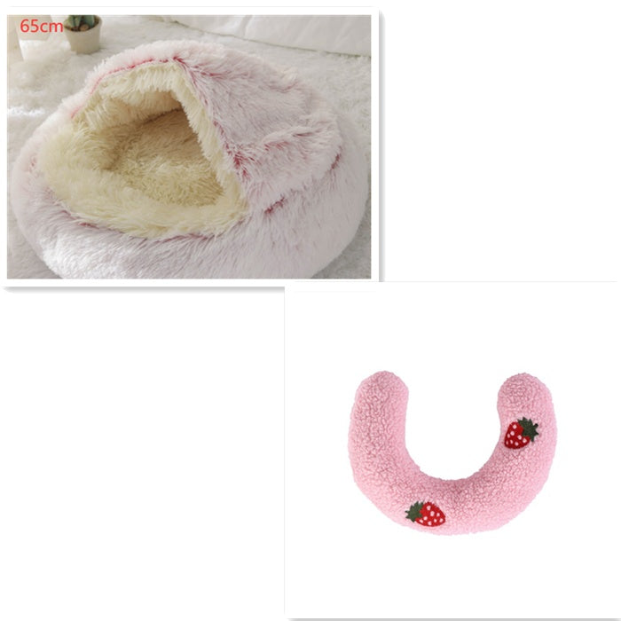 2-in-1 Round Plush Pet Bed Warm Cozy Sleeping House