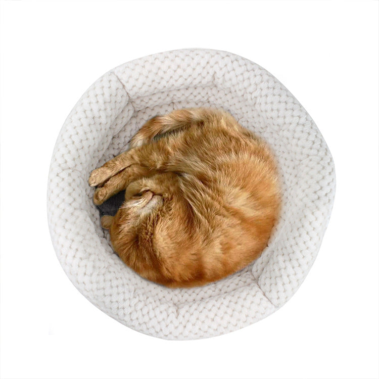 Semi-Closed Round Ice Velvet Pet Bed For Deep Comfortable Sleep