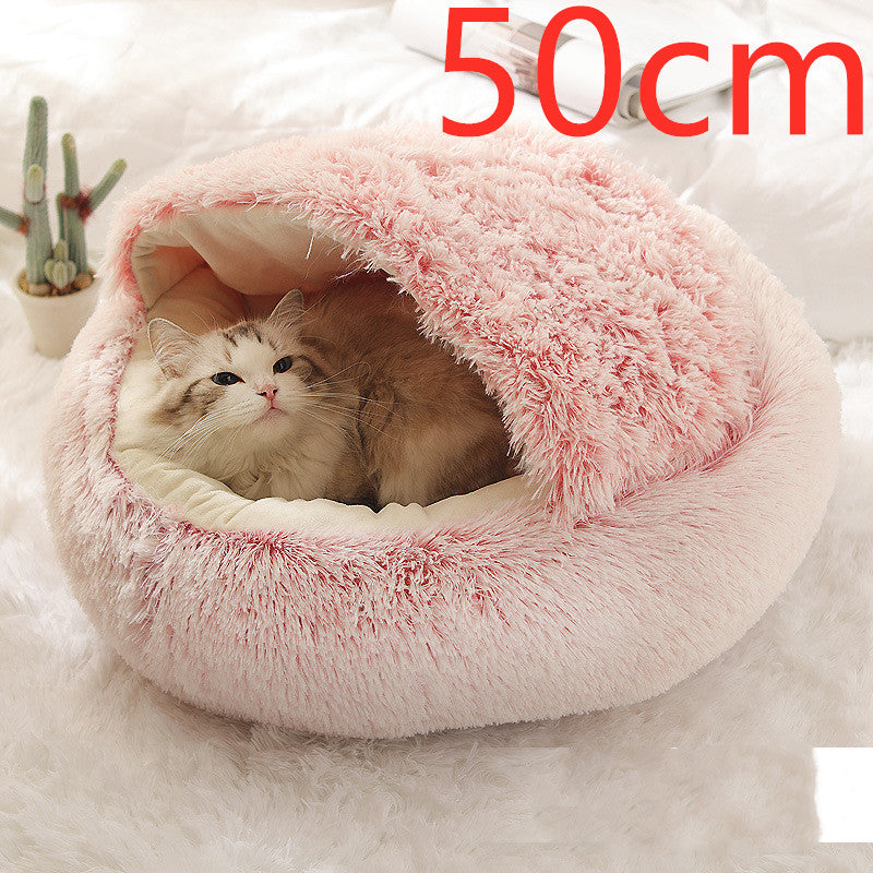 2-in-1 Round Plush Pet Bed Warm Cozy Sleeping House