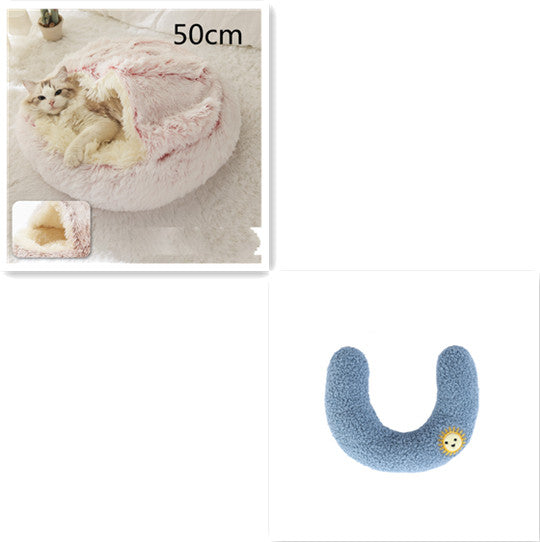 2-in-1 Round Plush Pet Bed Warm Cozy Sleeping House