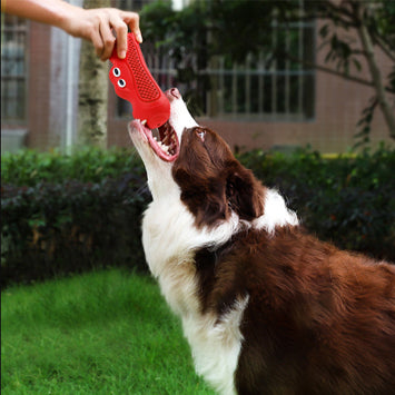 Vocal Rugby Shaped Rubber Pet Toy For Teething And Chewing