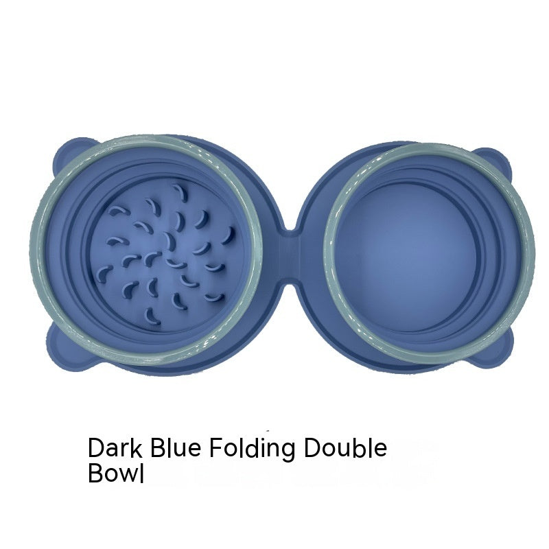Foldable Silicone Double Pet Bowl With Non Slip Travel Design