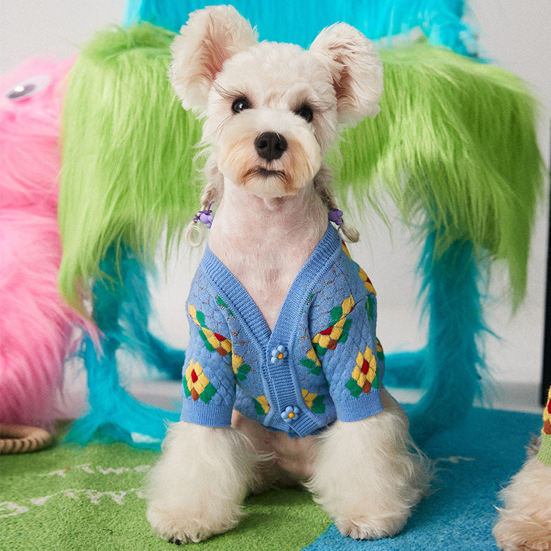 Small Floral Pet Sweater Cardigan For Stylish Everyday Wear