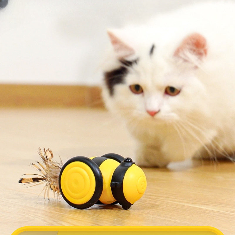 Electric Interactive Moving Pet Toy With Feather Teaser Stick
