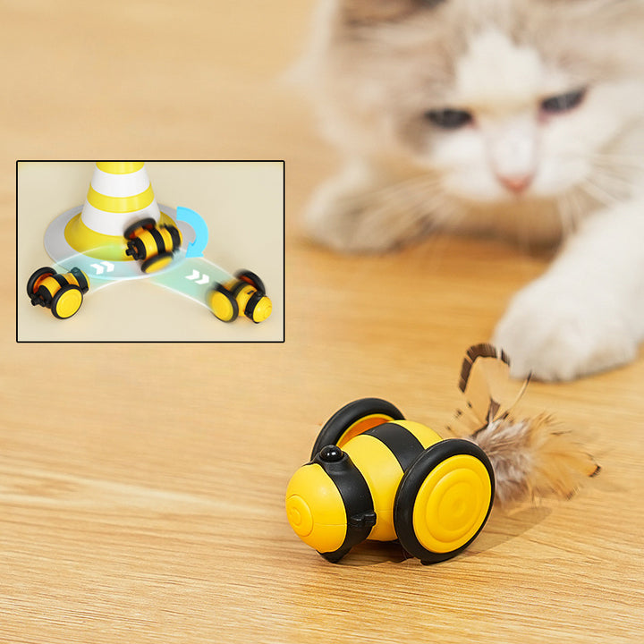 Electric Interactive Moving Pet Toy With Feather Teaser Stick