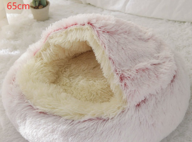2-in-1 Round Plush Pet Bed Warm Cozy Sleeping House