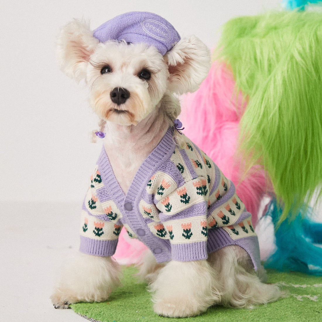 Purple Floral Pet Sweater Cardigan For Stylish Everyday Wear