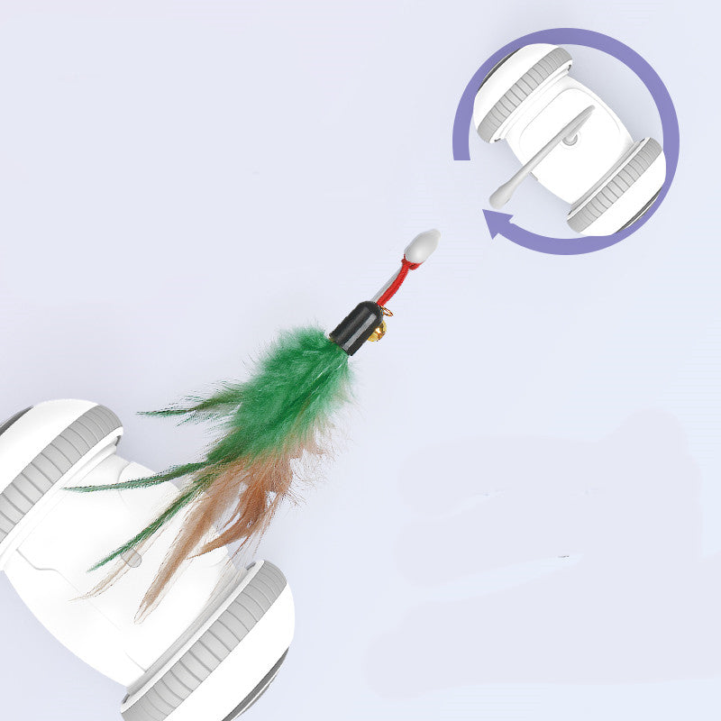 Interactive Pet Toy With Interchangeable Heads And Feather Attachment
