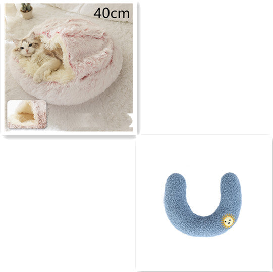 2-in-1 Round Plush Pet Bed Warm Cozy Sleeping House