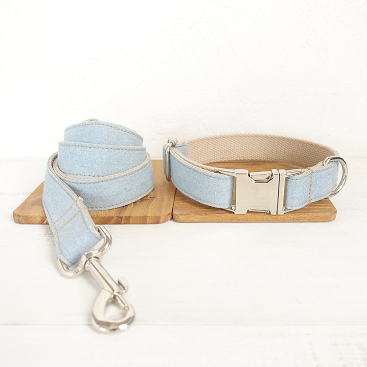 Blue Denim Pet Leash With Durable Ring For Daily Walking