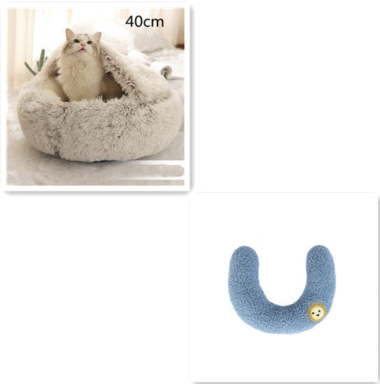2-in-1 Round Plush Pet Bed Warm Cozy Sleeping House