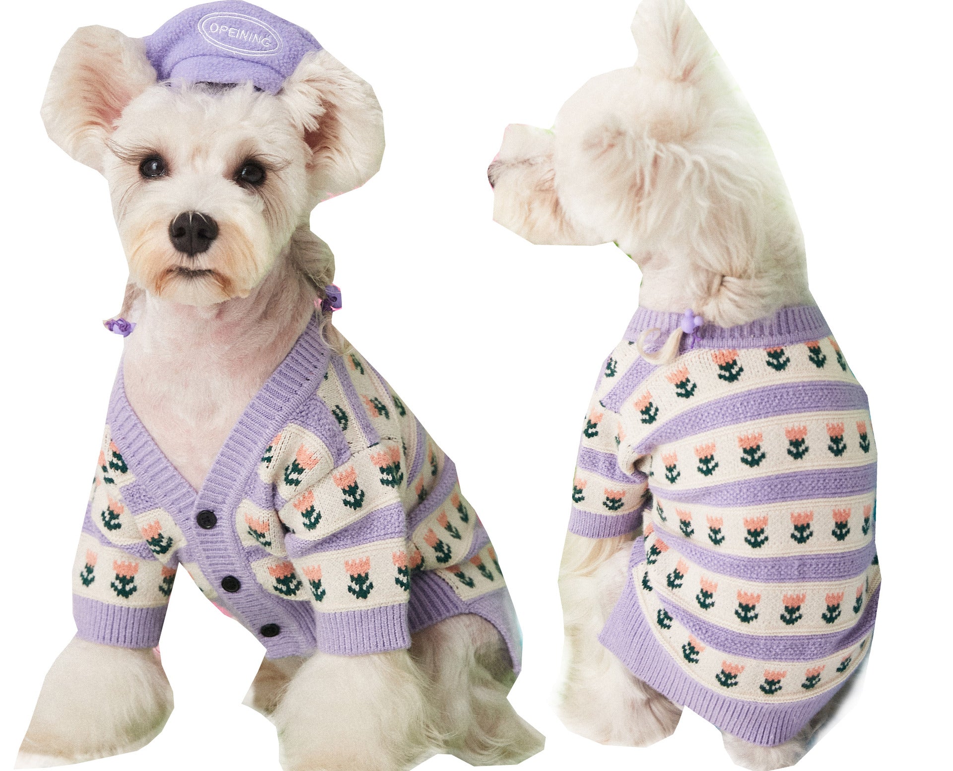 Purple Floral Pet Sweater Cardigan For Stylish Everyday Wear
