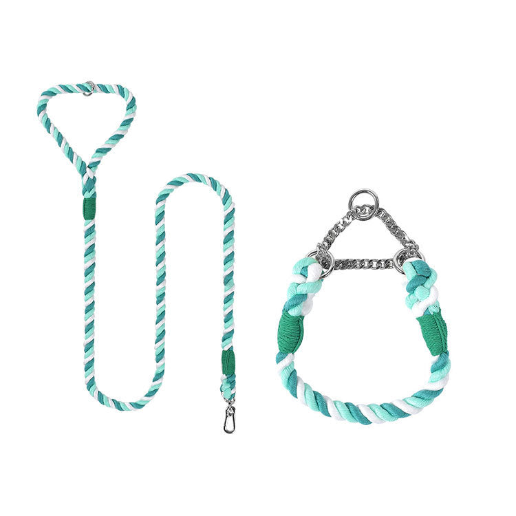 Woven Cotton Pet Leash And Collar Set For Daily Use