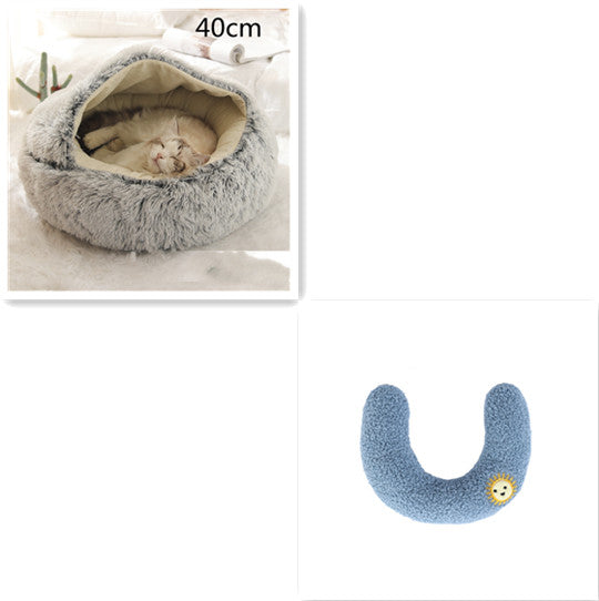 2-in-1 Round Plush Pet Bed Warm Cozy Sleeping House