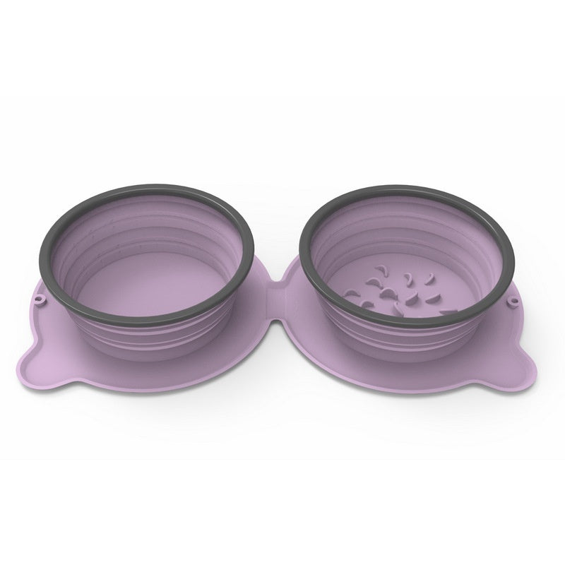 Foldable Silicone Double Pet Bowl With Non Slip Travel Design
