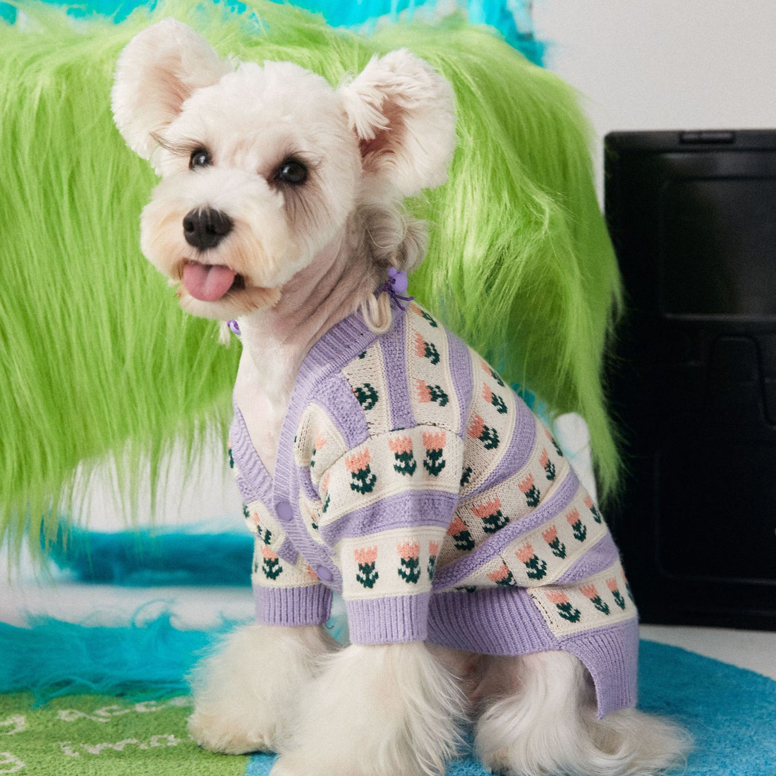 Purple Floral Pet Sweater Cardigan For Stylish Everyday Wear
