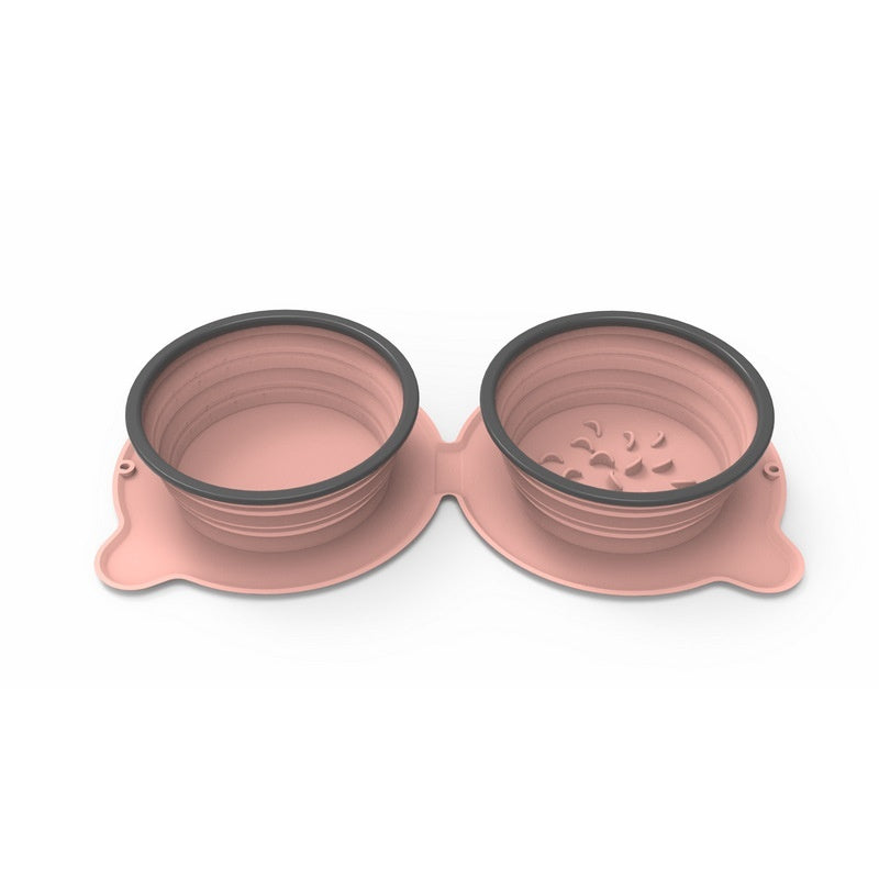 Foldable Silicone Double Pet Bowl With Non Slip Travel Design