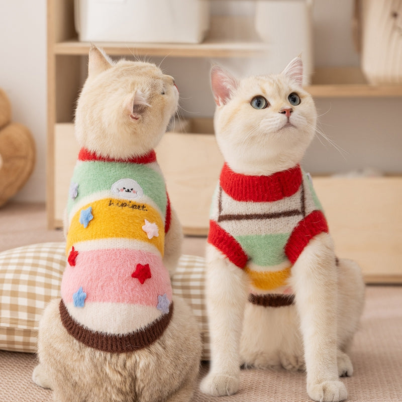 Cartoon Star Striped Pet Sweater With Matching Owner Set