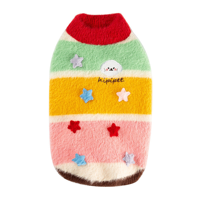 Cartoon Star Striped Pet Sweater With Matching Owner Set