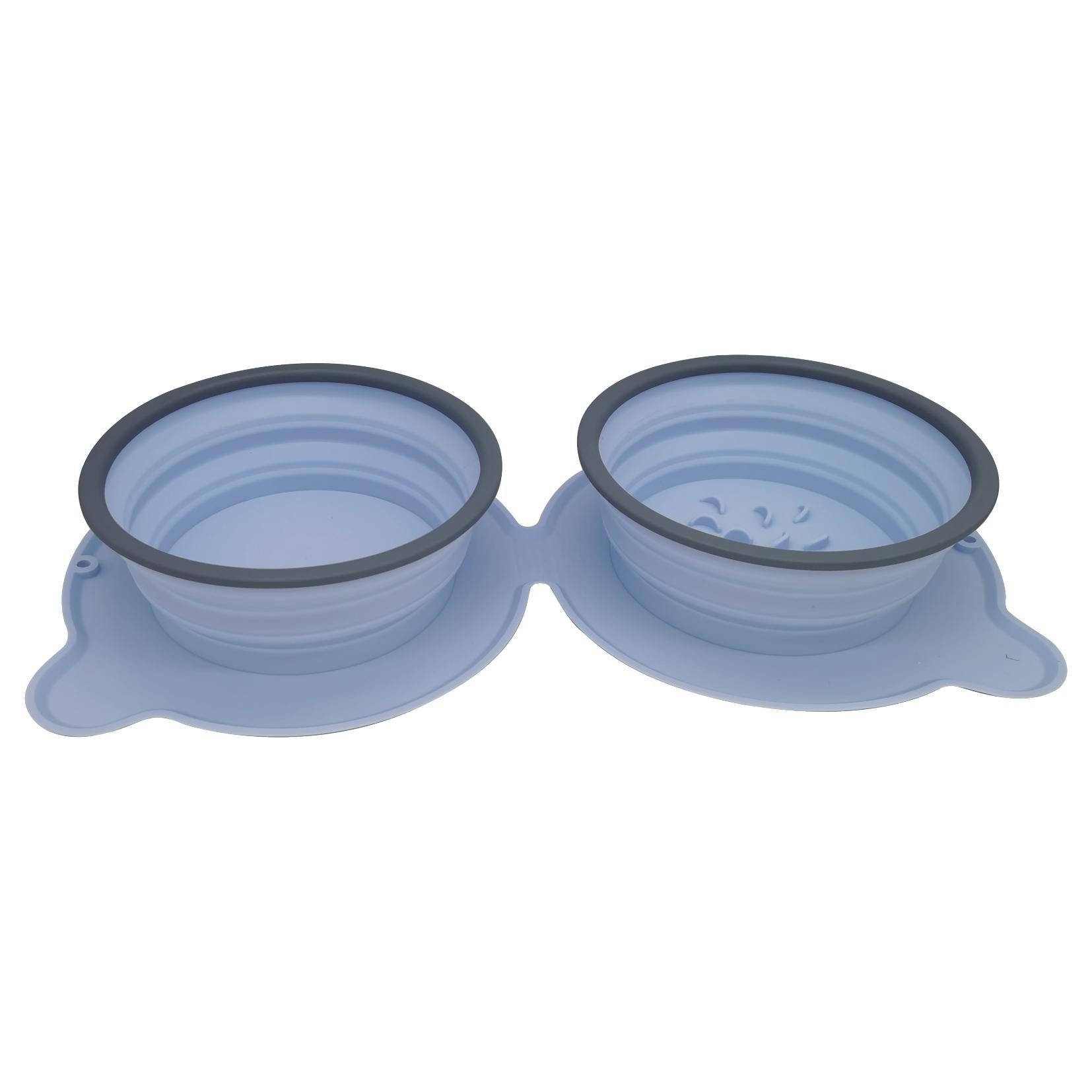 Foldable Silicone Double Pet Bowl With Non Slip Travel Design