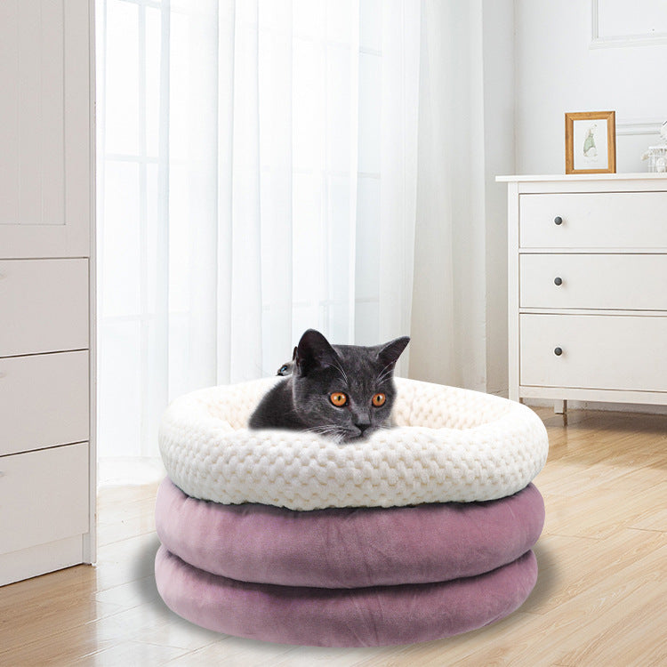 Semi-Closed Round Ice Velvet Pet Bed For Deep Comfortable Sleep